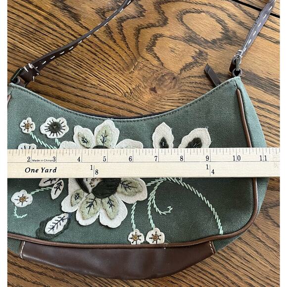 VTG Small Y2K 2000's Liz Claiborne Olive Green Purse Felt/Beaded - Picture 3 of 6
